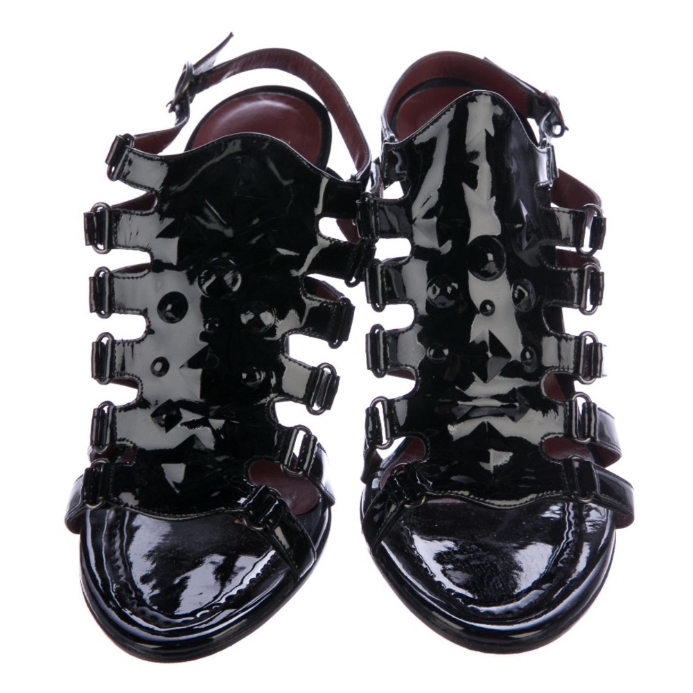 Bottega Veneta Black Patent Multi-Strap Heeled Sandals